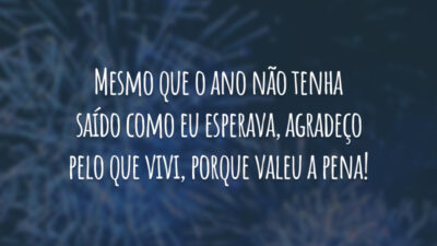 Mesmo que o ano não tenha saído como eu esperava, agradeço pelo que vivi, porque valeu a pena!