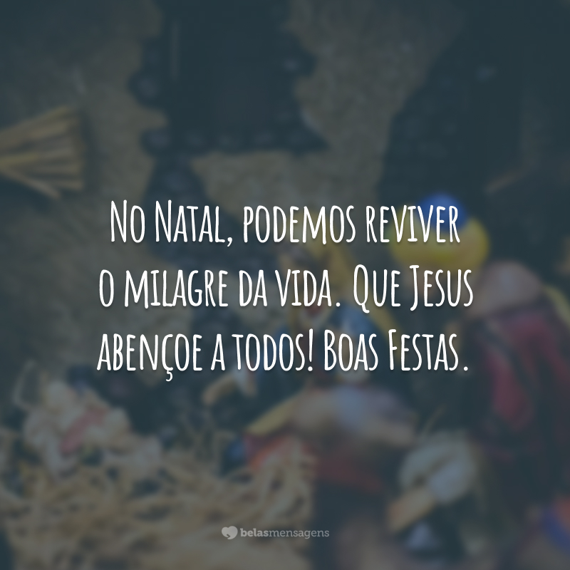 No Natal, podemos reviver o milagre da vida. Que Jesus abençoe a todos! Boas Festas.