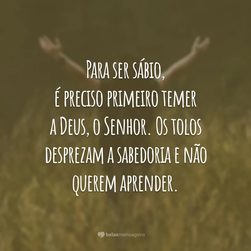 Para ser sábio, é preciso primeiro temer a Deus, o Senhor. Os tolos desprezam a sabedoria e não querem aprender.