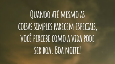Quando até mesmo as coisas simples parecem especiais, você percebe como a vida pode ser boa. Boa noite!
