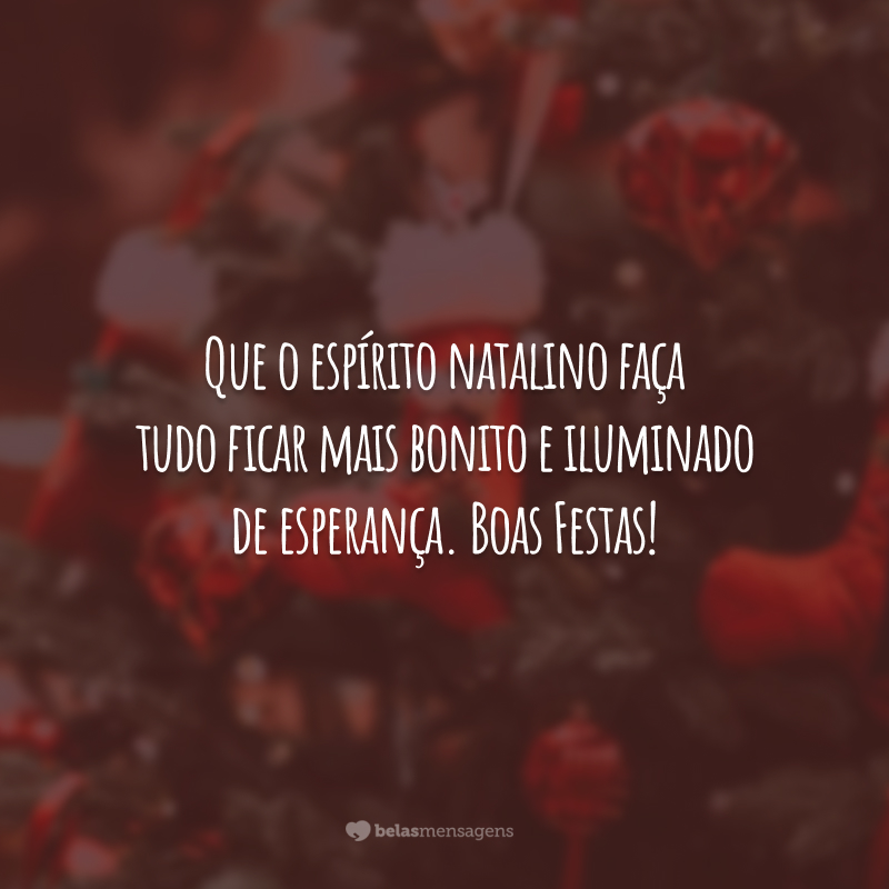 Que o espírito natalino faça tudo ficar mais bonito e iluminado de esperança. Boas Festas!