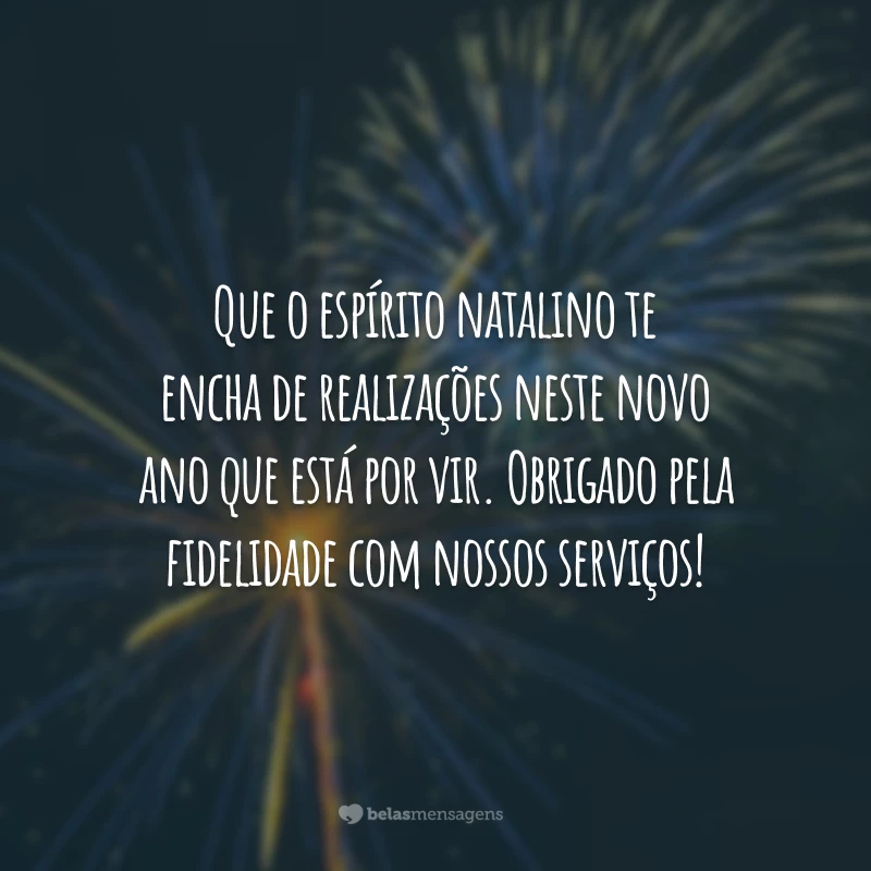 Que o espírito natalino te encha de realizações neste novo ano que está por vir. Obrigado pela fidelidade com nossos serviços!