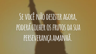 Se você não desistir agora, poderá colher os frutos da sua perseverança amanhã.