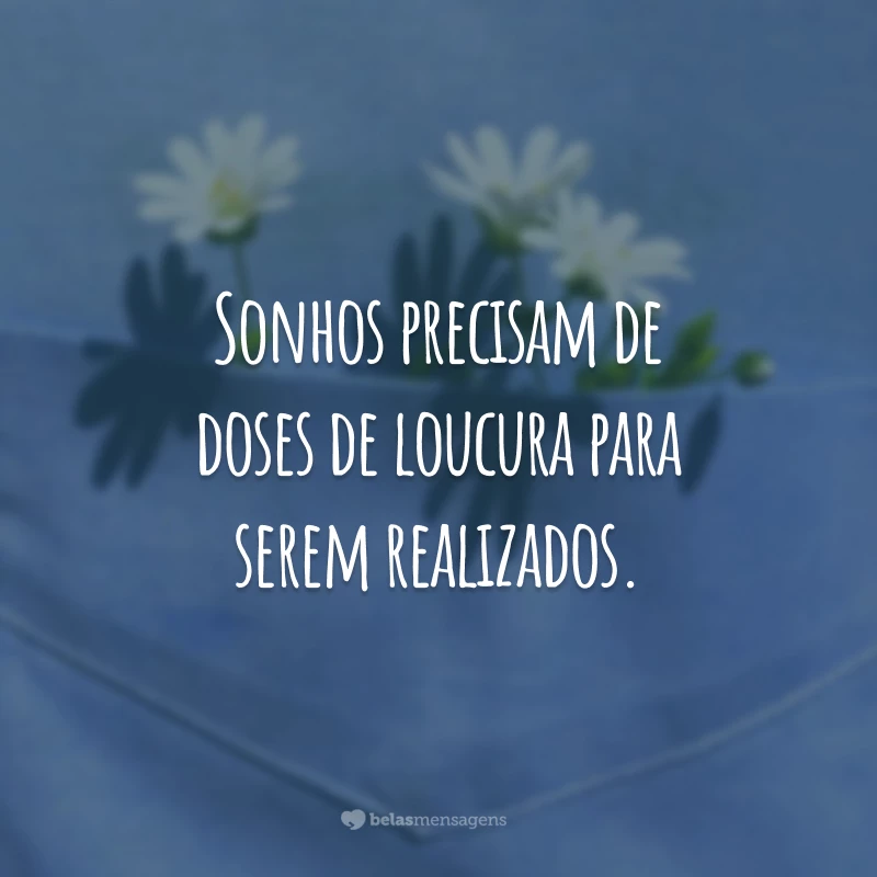 Sonhos precisam de doses de loucura para serem realizados.