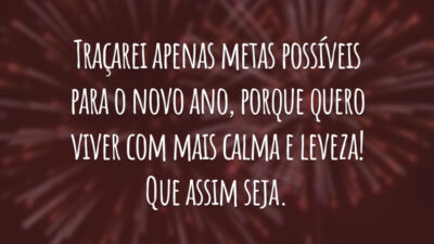 Traçarei apenas metas possíveis para o novo ano, porque quero viver com mais calma e leveza! Que assim seja.