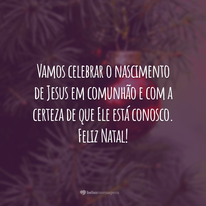 Vamos celebrar o nascimento de Jesus em comunhão e com a certeza de que Ele está conosco. Feliz Natal!