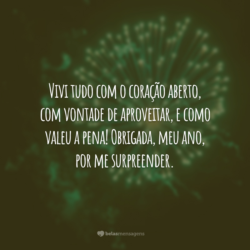 Vivi tudo com o coração aberto, com vontade de aproveitar, e como valeu a pena! Obrigada, meu ano, por me surpreender.