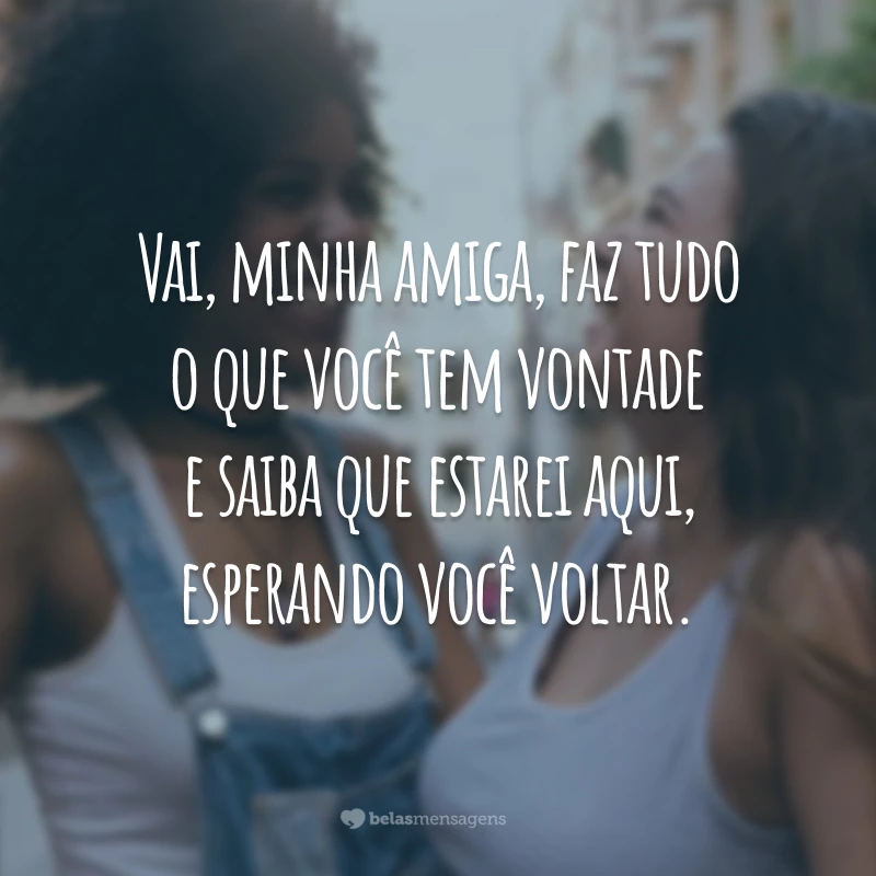 Vai, minha amiga, faz tudo o que você tem vontade e saiba que estarei aqui, esperando você voltar.