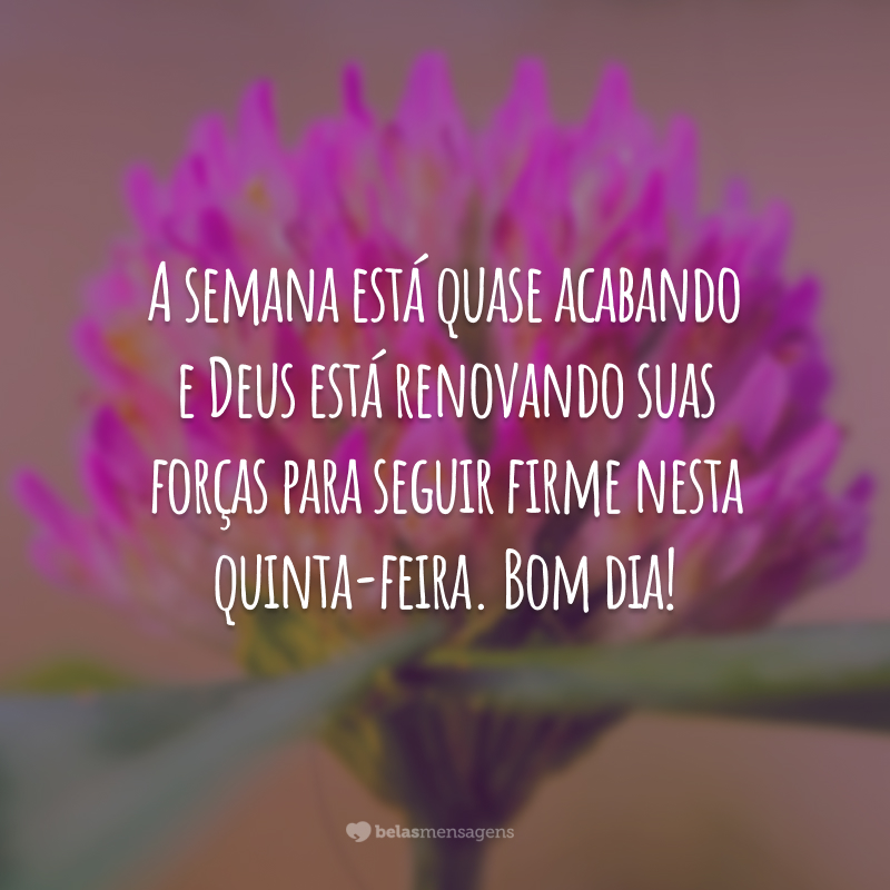 A semana está quase acabando e Deus está renovando suas forças para seguir firme nesta quinta-feira. Bom dia!