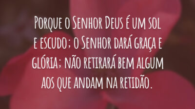 Porque o Senhor Deus é um sol e escudo; o Senhor dará graça e glória; não retirará bem algum aos que andam na retidão.