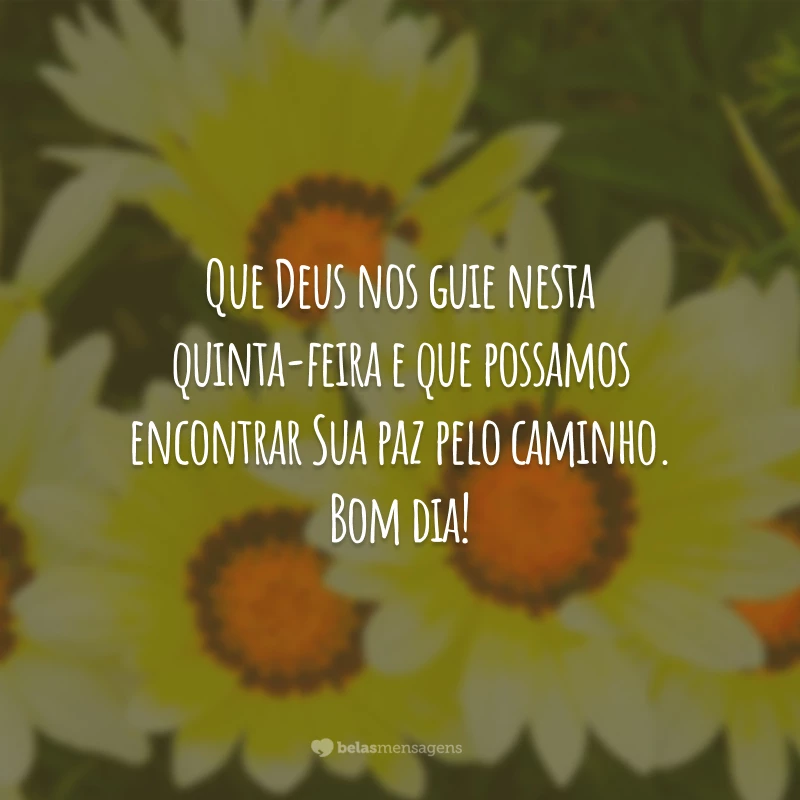 Que Deus nos guie nesta quinta-feira e que possamos encontrar Sua paz pelo caminho. Bom dia!