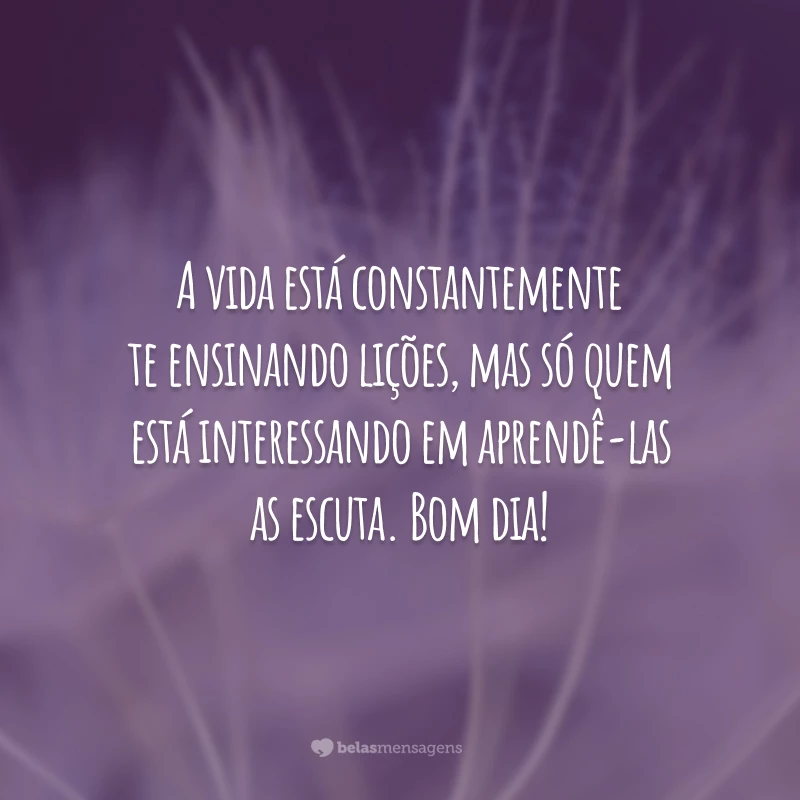 A vida está constantemente te ensinando lições, mas só quem está interessando em aprendê-las as escuta. Bom dia!