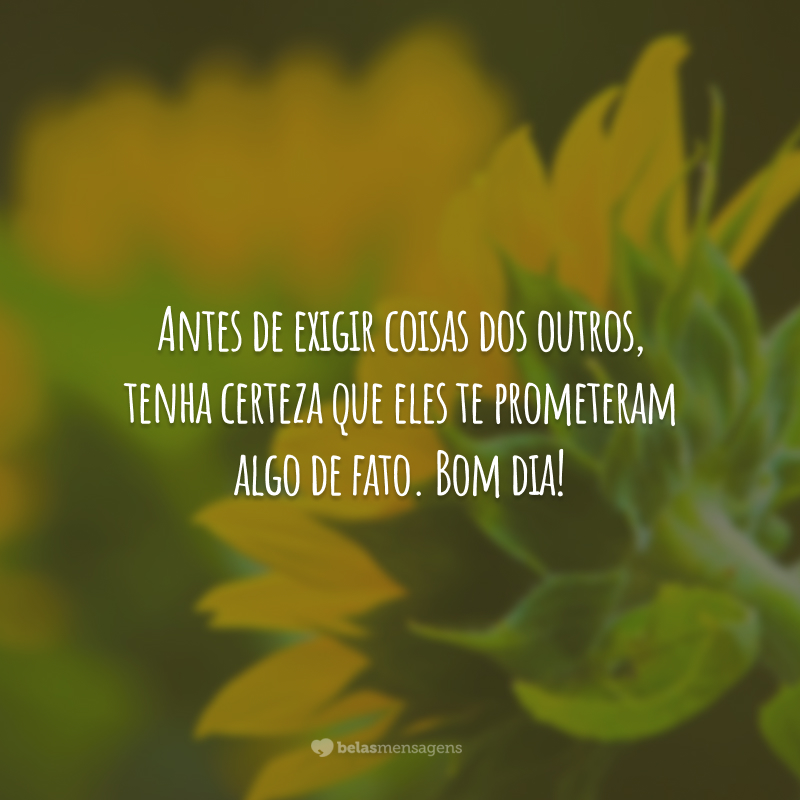 Antes de exigir coisas dos outros, tenha certeza que eles te prometeram algo de fato. Bom dia!