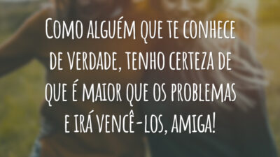 Como alguém que te conhece de verdade, tenho certeza de que é maior que os problemas e irá vencê-los, amiga!