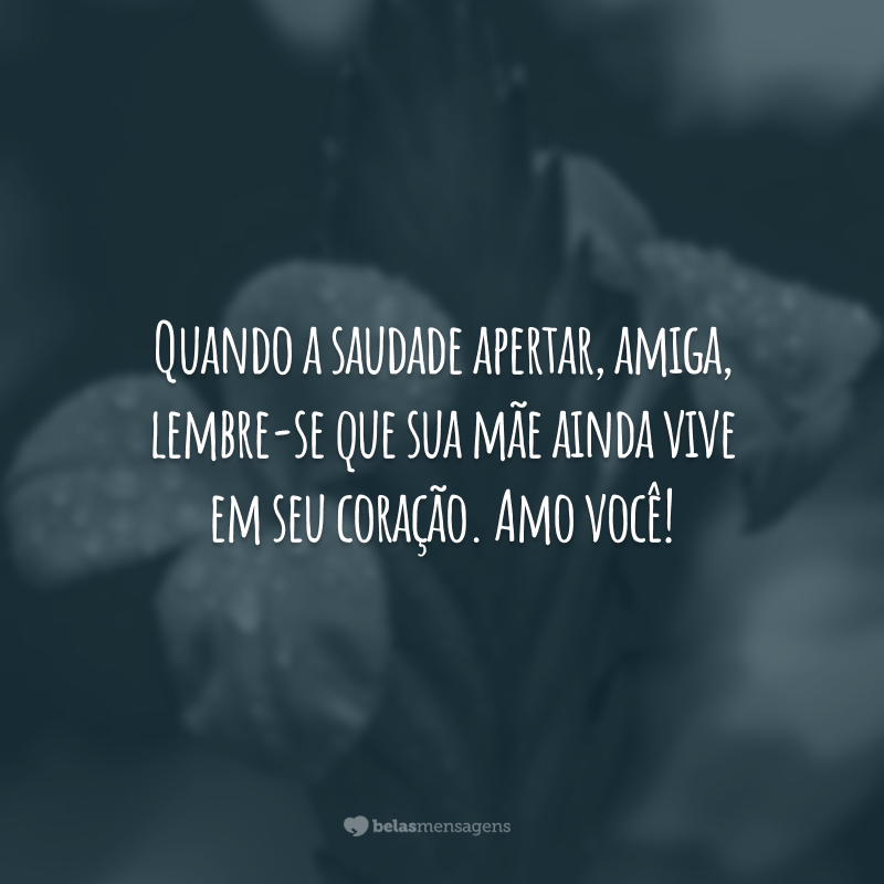 Quando a saudade apertar, amiga, lembre-se que sua mãe ainda vive em seu coração. Amo você!