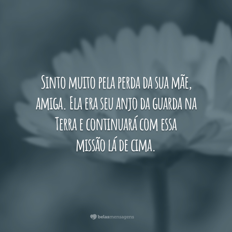 Sinto muito pela perda da sua mãe, amiga. Ela era seu anjo da guarda na Terra e continuará com essa missão lá de cima.