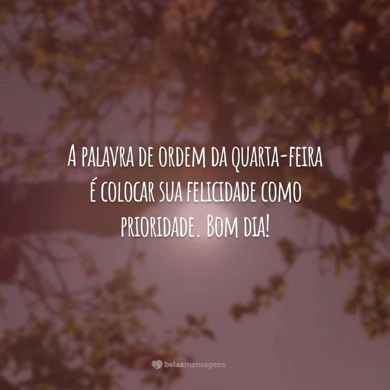 A palavra de ordem da quarta-feira é colocar sua felicidade como prioridade. Bom dia!