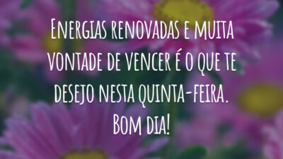 Energias renovadas e muita vontade de vencer é o que te desejo nesta quinta-feira. Bom dia!