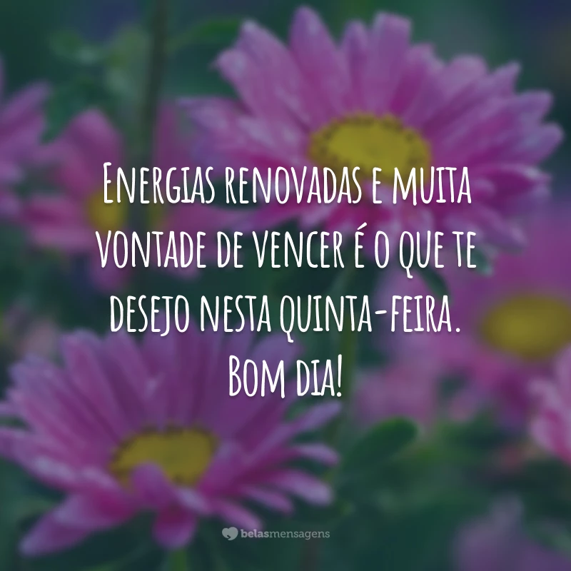 Energias renovadas e muita vontade de vencer é o que te desejo nesta quinta-feira. Bom dia!