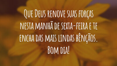Que Deus renove suas forças nesta manhã de sexta-feira e te encha das mais lindas bênçãos. Bom dia!