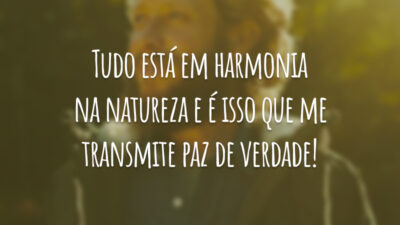Tudo está em harmonia na natureza e é isso que me transmite paz de verdade!
