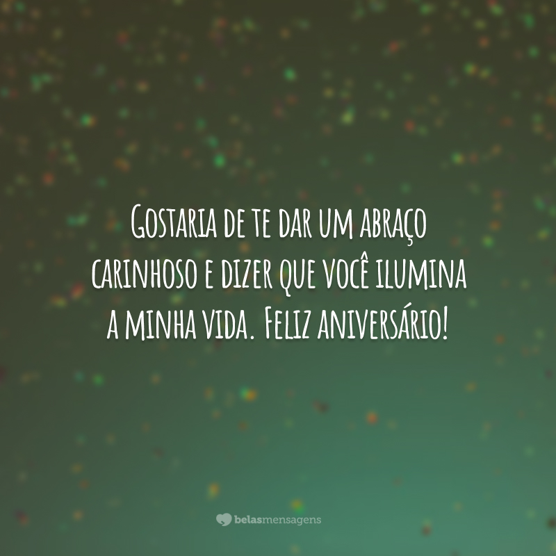 Gostaria de te dar um abraço carinhoso e dizer que você ilumina a minha vida. Feliz aniversário!