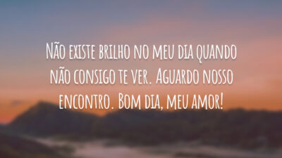 Não existe brilho no meu dia quando não consigo te ver. Aguardo nosso encontro. Bom dia, meu amor!