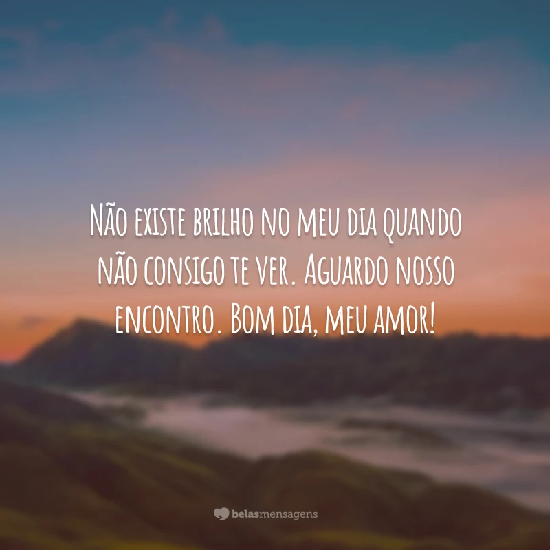 Não existe brilho no meu dia quando não consigo te ver. Aguardo nosso encontro. Bom dia, meu amor!