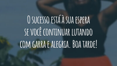 O sucesso está à sua espera se você continuar lutando com garra e alegria. Boa tarde!