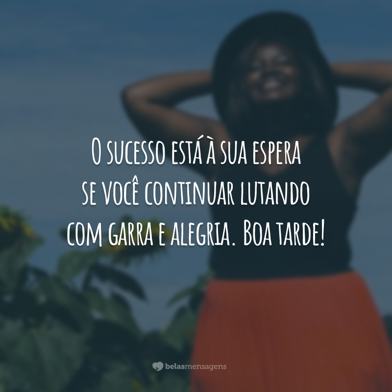 O sucesso está à sua espera se você continuar lutando com garra e alegria. Boa tarde!