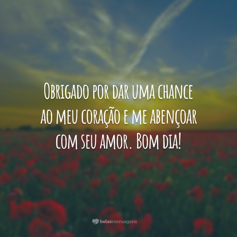 Obrigado por dar uma chance ao meu coração e me abençoar com seu amor. Bom dia!