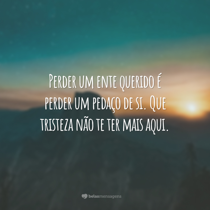 Perder um ente querido é perder um pedaço de si. Que tristeza não te ter mais aqui.