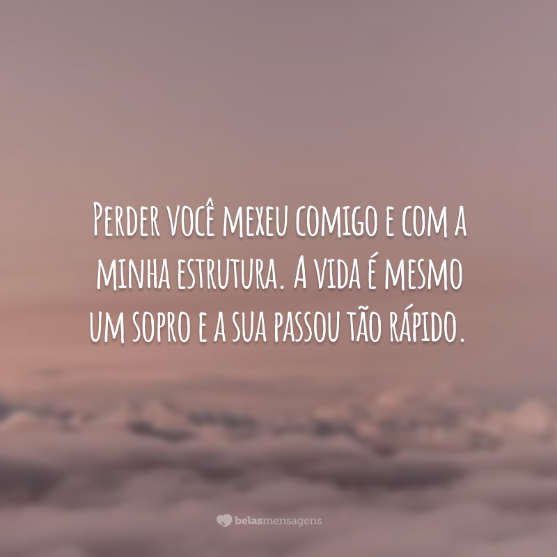 Perder você mexeu comigo e com a minha estrutura. A vida é mesmo um sopro e a sua passou tão rápido.