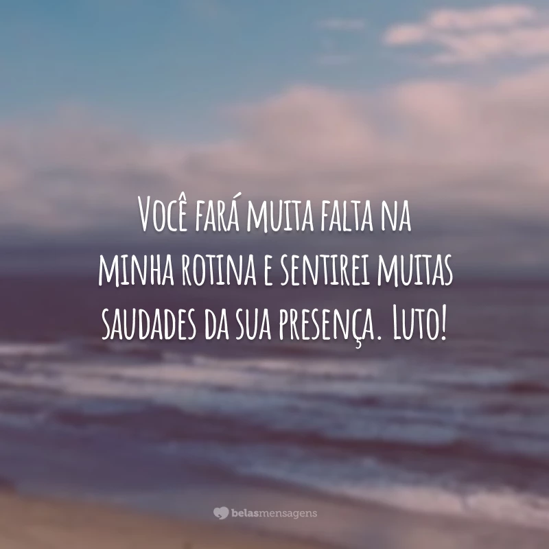 Você fará muita falta na minha rotina e sentirei muitas saudades da sua presença. Luto!