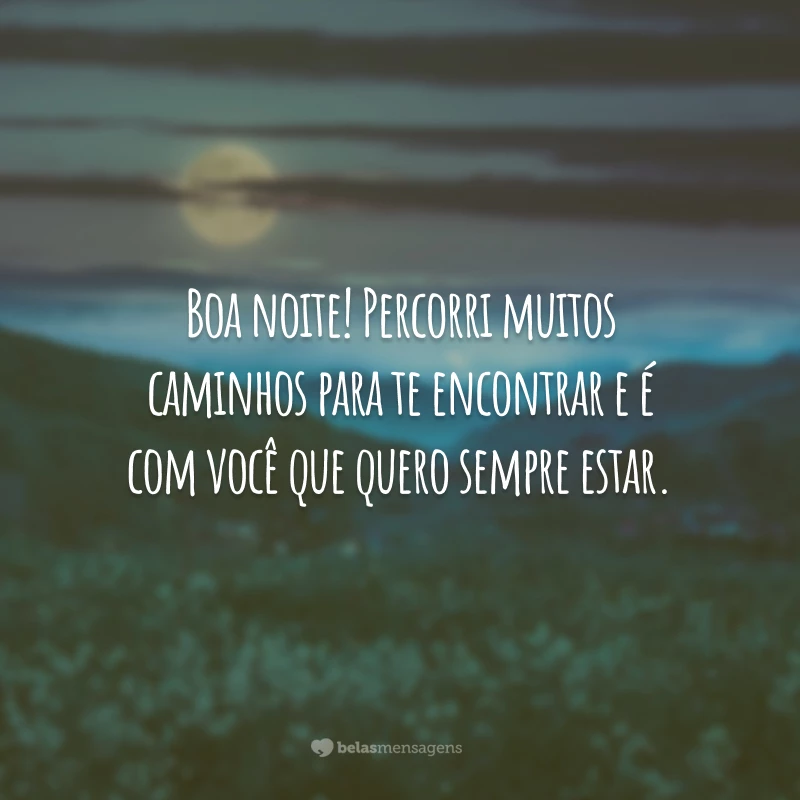 Boa noite! Percorri muitos caminhos para te encontrar e é com você que quero sempre estar.