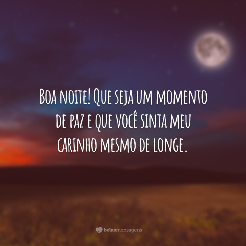 Boa noite! Que seja um momento de paz e que você sinta meu carinho mesmo de longe.