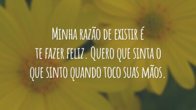 Minha razão de existir é te fazer feliz. Quero que sinta o que sinto quando toco suas mãos.