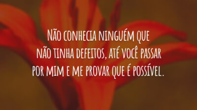 Não conhecia ninguém que não tinha defeitos, até você passar por mim e me provar que é possível.