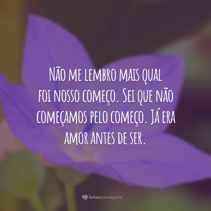 Não me lembro mais qual foi nosso começo. Sei que não começamos pelo começo. Já era amor antes de ser.