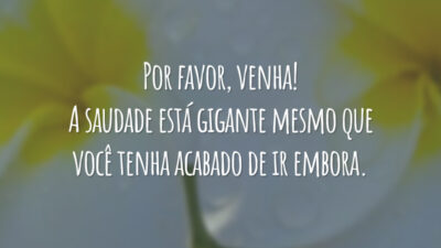 Por favor, venha! A saudade está gigante mesmo que você tenha acabado de ir embora.