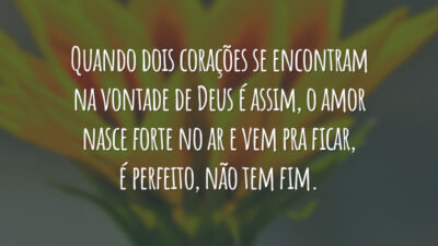 Quando dois corações se encontram na vontade de Deus é assim, o amor nasce forte no ar e vem pra ficar, é perfeito, não tem fim.