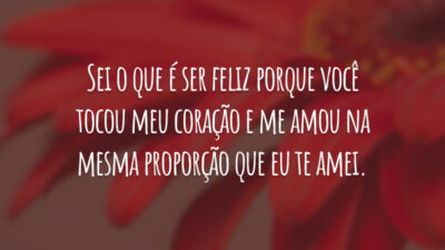Sei o que é ser feliz porque você tocou meu coração e me amou na mesma proporção que eu te amei.