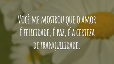 Você me mostrou que o amor é felicidade, é paz, é a certeza de tranquilidade.