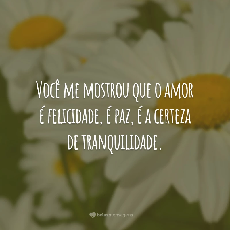 Você me mostrou que o amor é felicidade, é paz, é a certeza de tranquilidade.