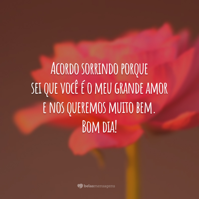 Acordo sorrindo porque sei que você é o meu grande amor e nos queremos muito bem. Bom dia!