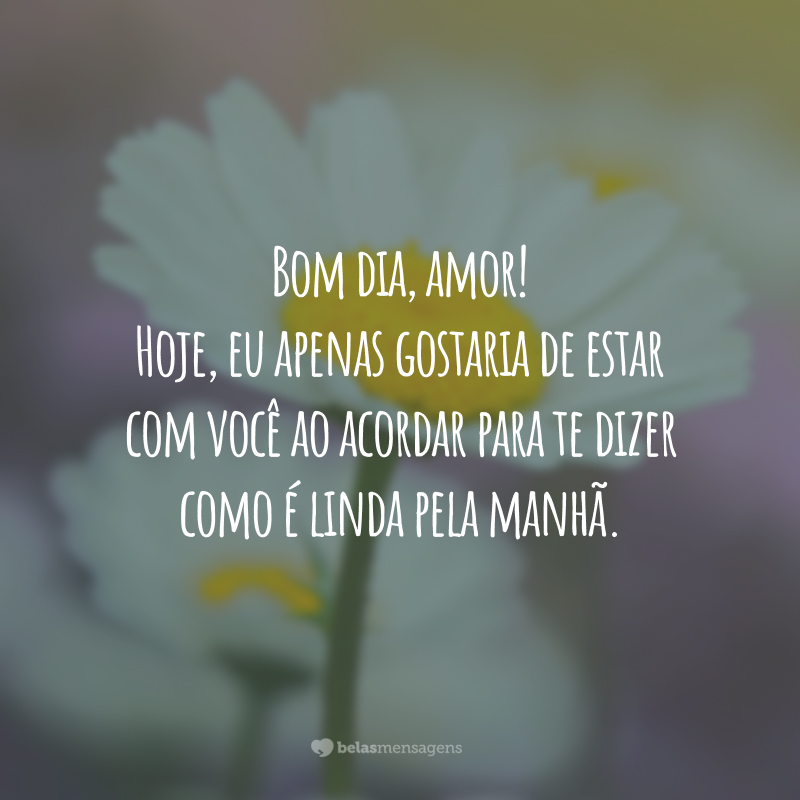 Bom dia, amor! Hoje, eu apenas gostaria de estar com você ao acordar para te dizer como é linda pela manhã.