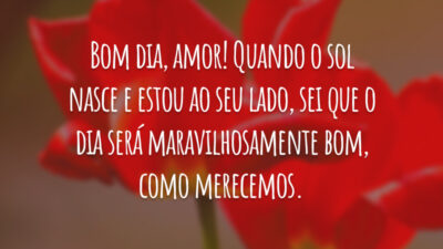 Bom dia, amor! Quando o sol nasce e estou ao seu lado, sei que o dia será maravilhosamente bom, como merecemos.