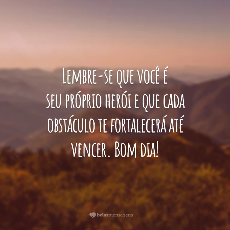 Lembre-se que você é seu próprio herói e que cada obstáculo te fortalecerá até vencer. Bom dia!