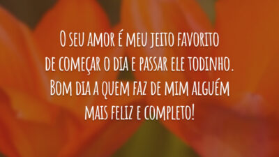 O seu amor é meu jeito favorito de começar o dia e passar ele todinho. Bom dia a quem faz de mim alguém mais feliz e completo!