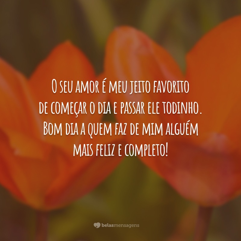 O seu amor é meu jeito favorito de começar o dia e passar ele todinho. Bom dia a quem faz de mim alguém mais feliz e completo!